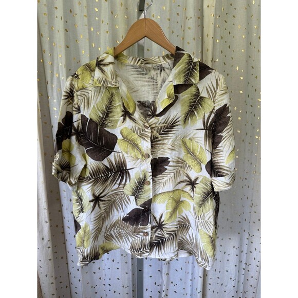 Vintage Lantana Casuals Women's 100% Linen Hawaiian Tropical Button Down Shirt M - Picture 2 of 7